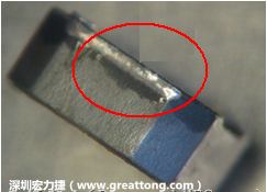 使用锡(Sn)镀层的电源电感器(Power Inductors)，经过推力测试后，其焊点还保留在零件的端点上，所以推力比较高。