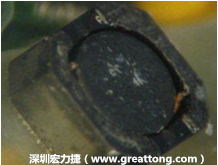 使用银(Ag)镀层的电源电感器(Power Inductors)，经过推力测试后，零件端点上已经看不到任何镀层的痕迹了，所以其耐推力就比较小。