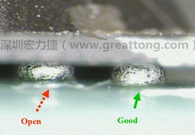 BGA锡球直径变大,表示焊锡空焊(solder skip)