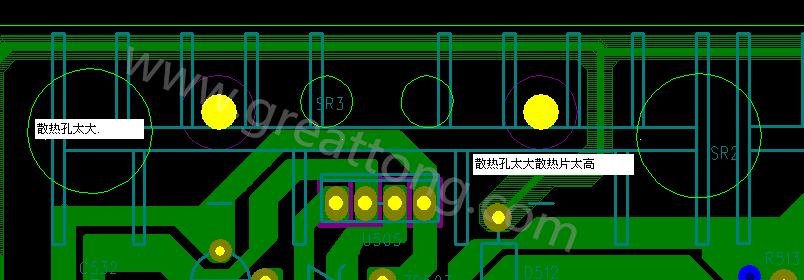 PCB设计中，散热孔散热片设计不当，造成很多电源板断裂