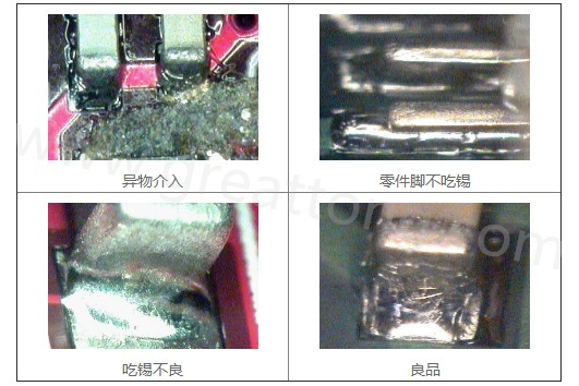 300X显微镜主要检测这些PCBA加工问题：异物介入、零件脚不吃锡、 吃锡不良。