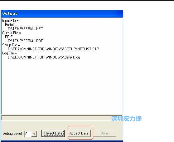系统弹出一个输出窗口，点击 Accept Data。完成后点击“确定”，再点击“Done”关闭输出窗口。退出 Omninet for Windows。