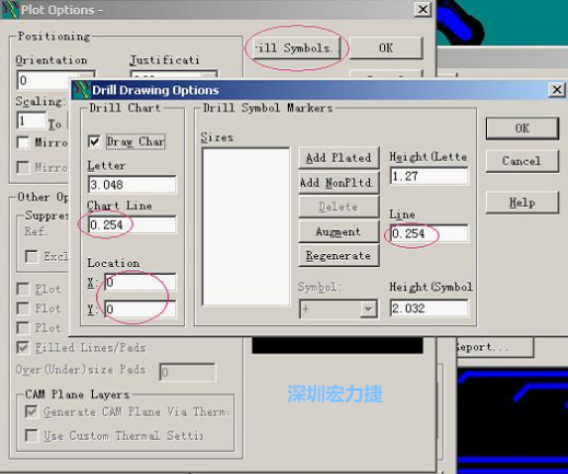 转孔图时也需在Customize Document栏点击Option，在弹出的Plot Options-窗口中选择Drill Symbols