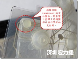 橡胶薄膜(membrane)的定位圆柱，可以用来塞入塑胶上的椭圆形孔洞，最为紧配的定位之用。