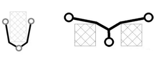 图12：树和(灰色显示的)障碍物。(a)最小生成树，(b)Steiner树。