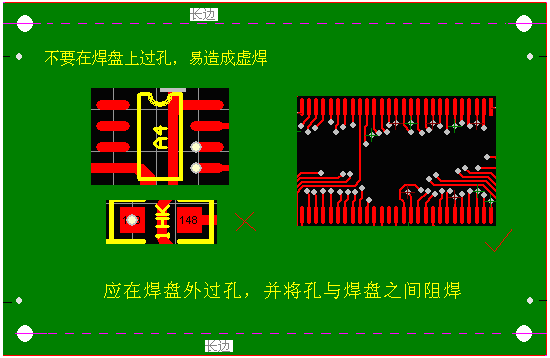 不要直接在焊盘上过孔